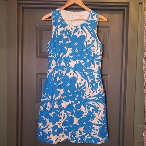 Blue and White J. Crew Floral Sheath Dress w/pockets, size 8